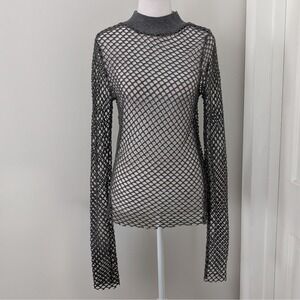 Madden Girl Mesh Whimsigoth Top XL Festival Y2K Rave Punk‎ Metallic Open Knit